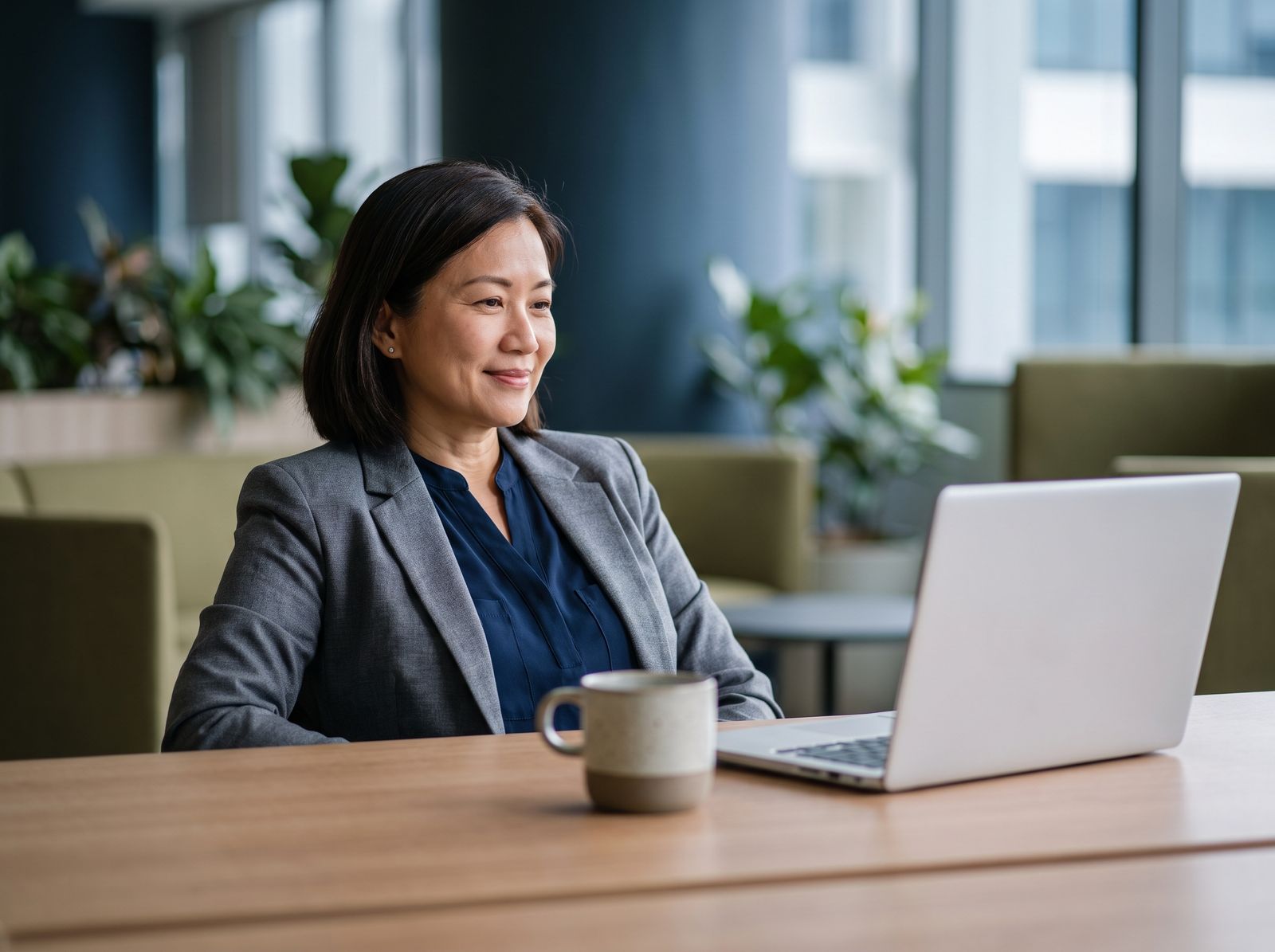 Professional reviewing AI-automated results in a Singapore office