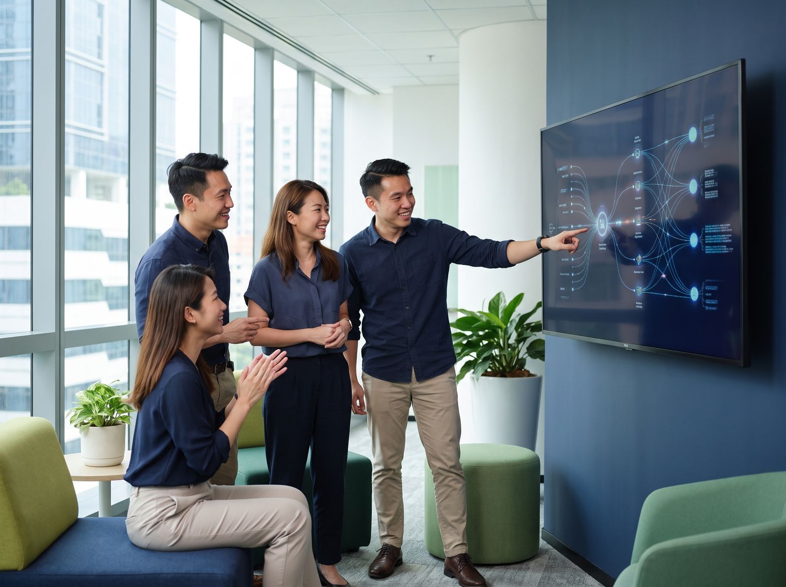 Team watching an AI automation workflow run in Singapore