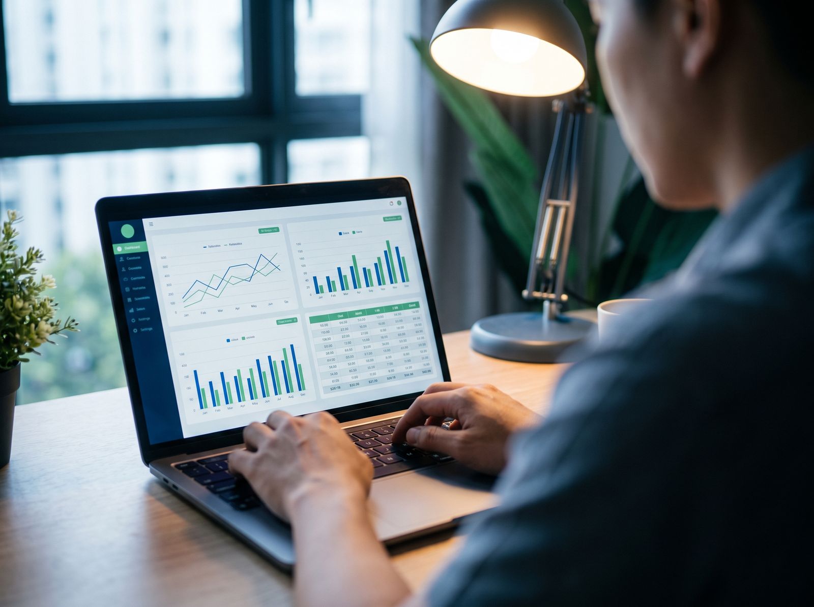 man infront of computer doing data analytics