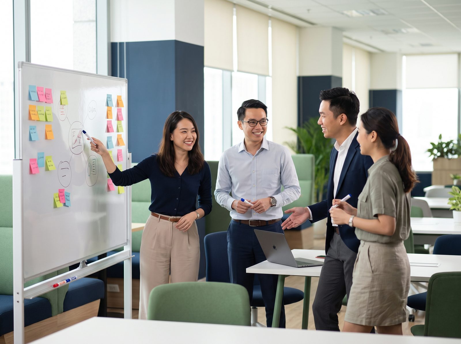 Professionals collaborating in an AI design thinking workshop in Singapore