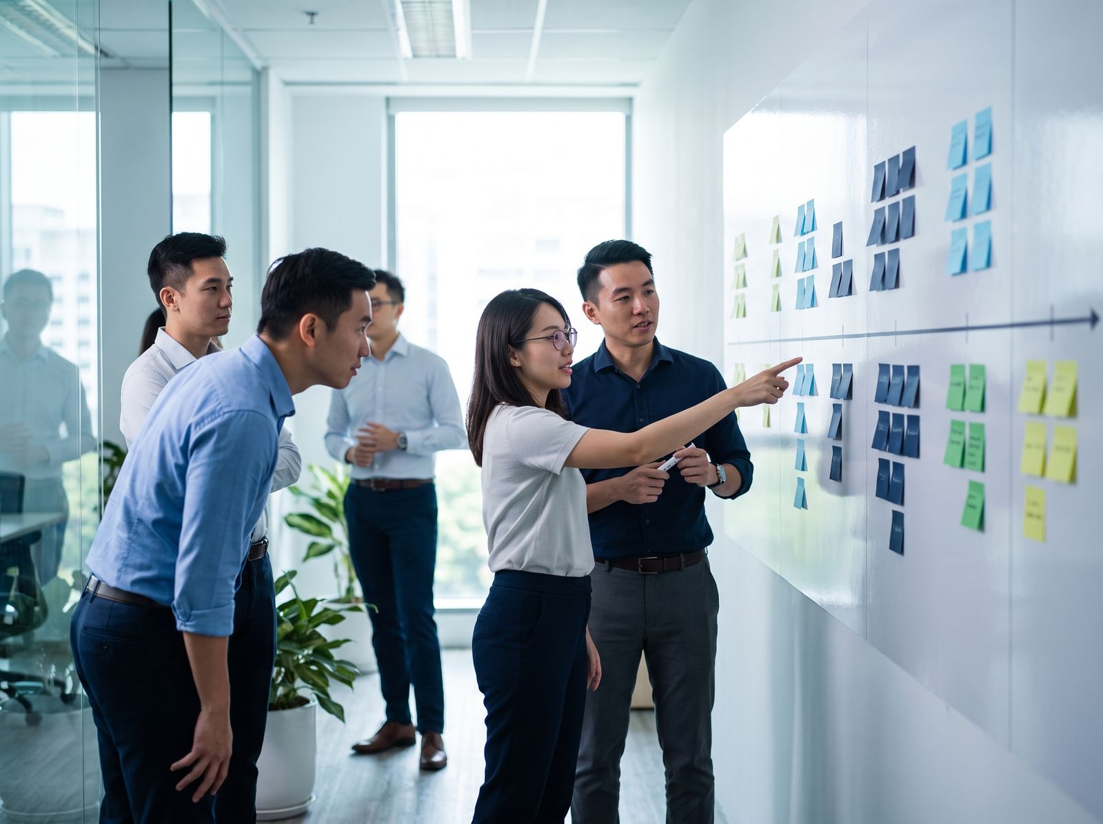 Team mapping an AI project roadmap in a Singapore office