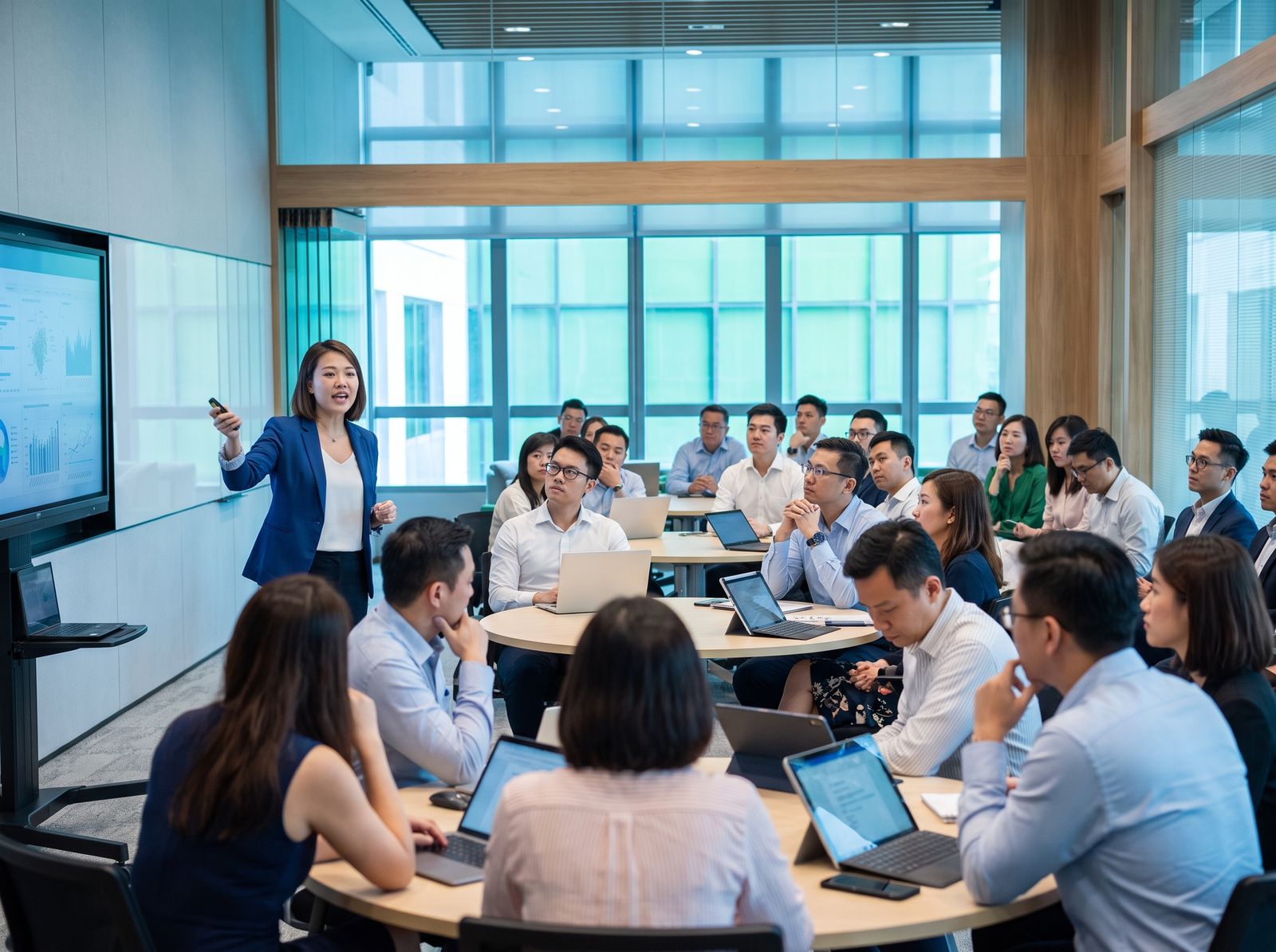 Speaker presenting generative AI to professionals at a Singapore seminar
