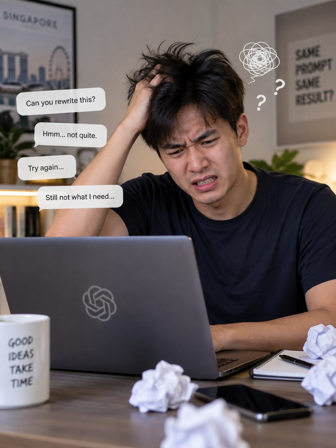 Professional frustrated by generic AI output and rewriting prompts repeatedly